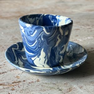 Set of 4 Blue Marbled Espresso Cups